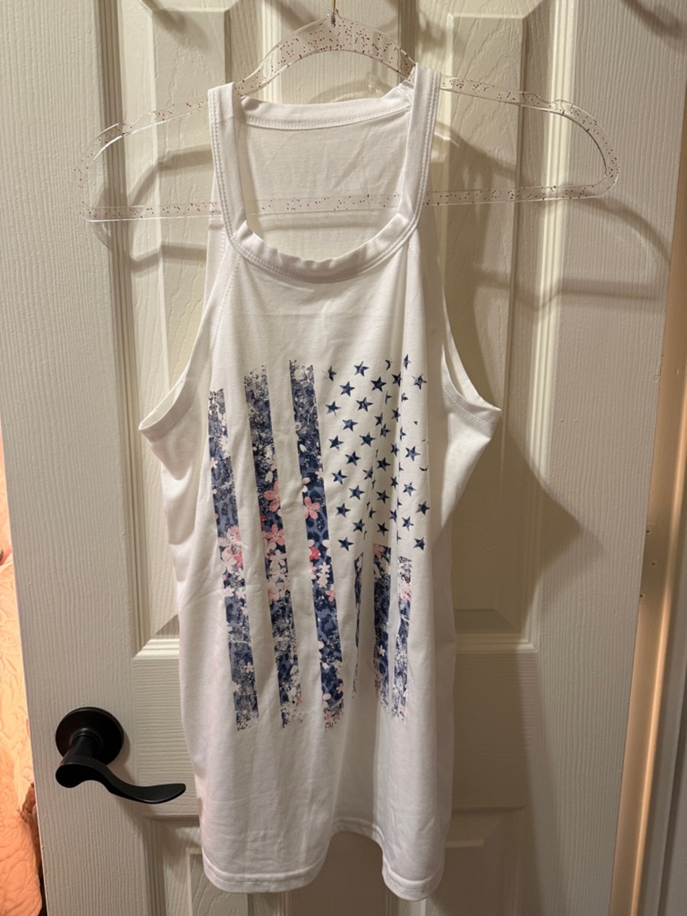 Women’s White Floral-Stripe Flag Tank Top